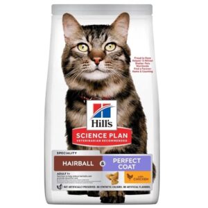 غذای خشک گربه بالغ هیلز مدل Hairball &Peferct coat طعم مرغ وزن 1.5 کیلوگرم