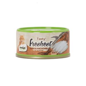 کنسرو گربه بالغ دنتالایت طعم ماهی تن و انچووی وزن 80 گرم