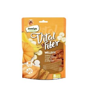 تشویقی سگ ویتال فیبر دنتالایت با طعم موز، سیب زمینی شیرین و کدو حلوایی مدل ستاره ای بسته 8 عددی